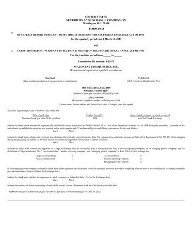 Miniature AvalonBay Communities Rapport trimestriel 2023-q1