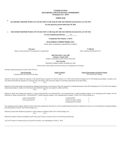 Miniature AvalonBay Communities Rapport trimestriel 2024-q2
