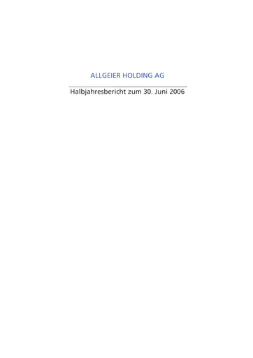 Thumbnail Allgeier Half-year Report 2006-h1