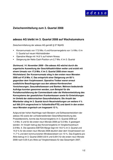 Vorschaubild adesso SE Quartalsbericht 2008-q3