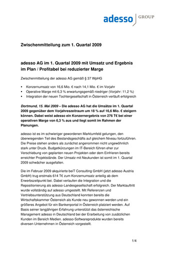 Vorschaubild adesso SE Quartalsbericht 2009-q1