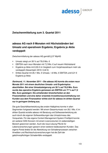 Vorschaubild adesso SE Quartalsbericht 2011-q3