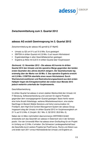 Vorschaubild adesso SE Quartalsbericht 2012-q3