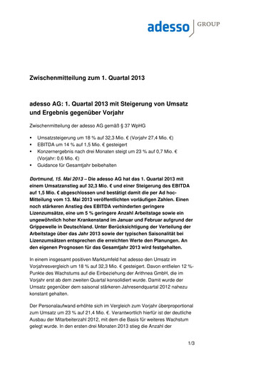 Vorschaubild adesso SE Quartalsbericht 2013-q1