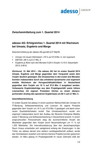 Vorschaubild adesso SE Quartalsbericht 2014-q1