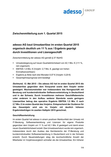 Vorschaubild adesso SE Quartalsbericht 2015-q1