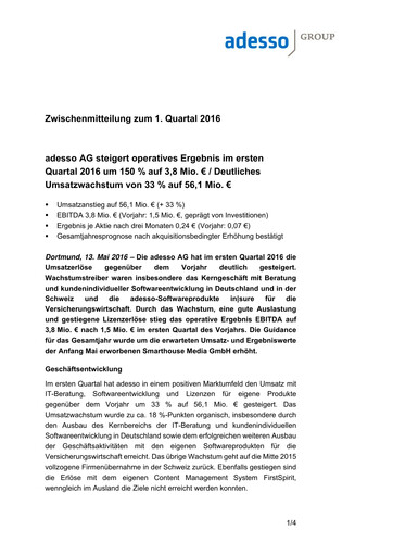 Vorschaubild adesso SE Quartalsbericht 2016-q1