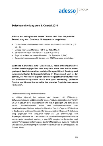 Vorschaubild adesso SE Quartalsbericht 2016-q3