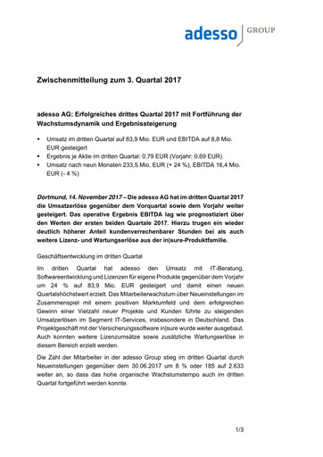 Vorschaubild adesso SE Quartalsbericht 2017-q3