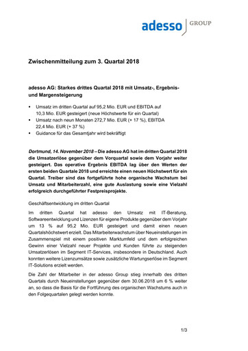 Vorschaubild adesso SE Quartalsbericht 2018-q3