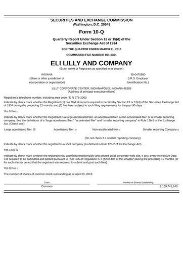 Thumbnail Eli Lilly Quarterly Report 2015-q1