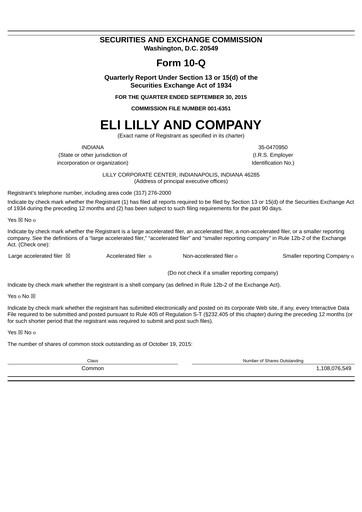 Thumbnail Eli Lilly Quarterly Report 2015-q3