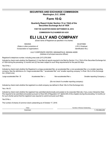 Thumbnail Eli Lilly Quarterly Report 2016-q3