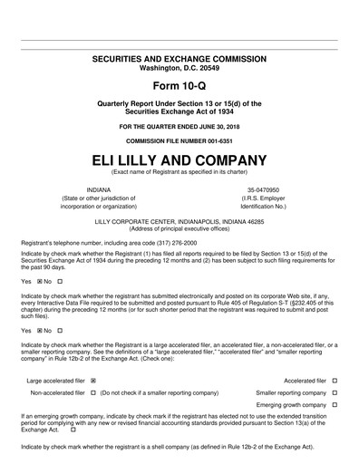 Thumbnail Eli Lilly Quarterly Report 2018-q2