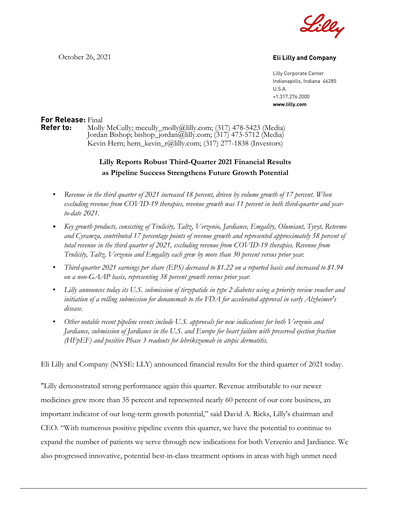 Thumbnail Eli Lilly Quarterly Report 2021-q3