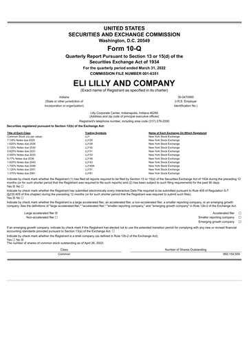 Thumbnail Eli Lilly Quarterly Report 2022-q1
