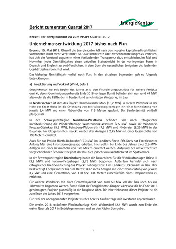 Vorschaubild Energiekontor Quartalsbericht 2017-q1