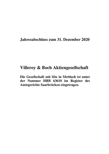Thumbnail Villeroy & Boch Financial Statement 2020