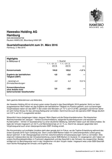 Vorschaubild Hawesko Quartalsbericht 2016-q1