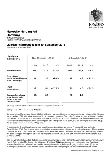 Vorschaubild Hawesko Quartalsbericht 2016-q3