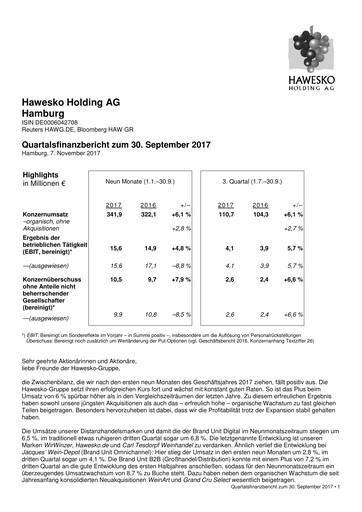 Vorschaubild Hawesko Quartalsbericht 2017-q3