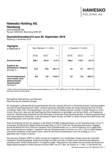 Vorschaubild Hawesko Quartalsbericht 2018-q3
