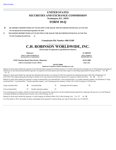 Vorschaubild C. H. Robinson Quartalsbericht 2018-q3