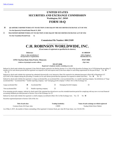 Vorschaubild C. H. Robinson Quartalsbericht 2019-q1