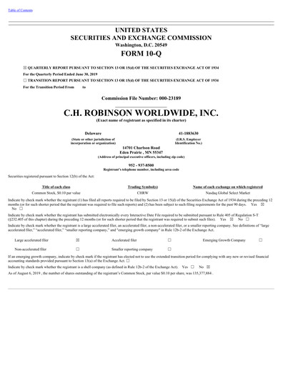 Vorschaubild C. H. Robinson Quartalsbericht 2019-q2