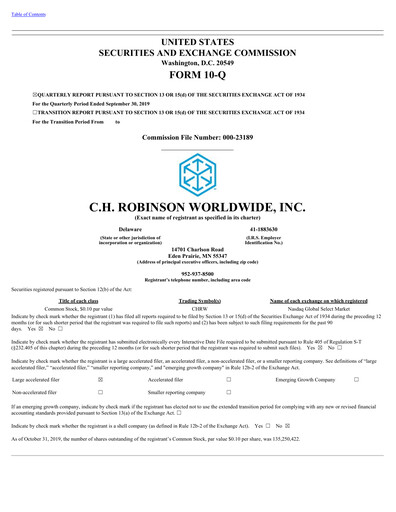 Vorschaubild C. H. Robinson Quartalsbericht 2019-q3