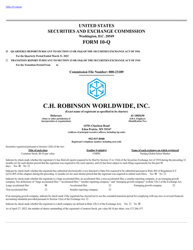 Vorschaubild C. H. Robinson Quartalsbericht 2022-q1