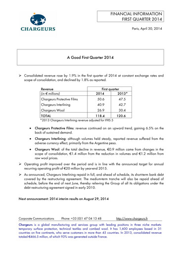 Thumbnail Chargeurs Quarterly Report 2014-q1
