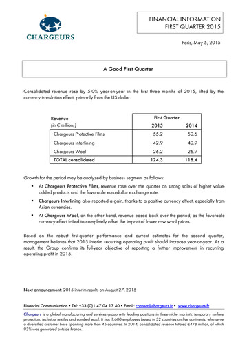 Thumbnail Chargeurs Quarterly Report 2015-q1