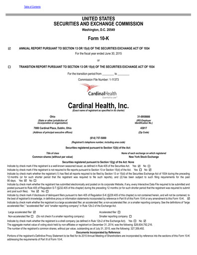 Miniature Cardinal Health Rapport annuel 2015