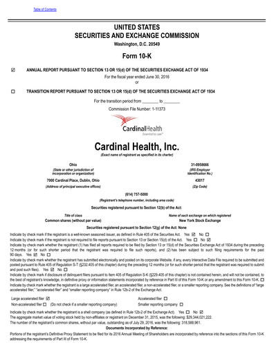 Miniature Cardinal Health Rapport annuel 2016