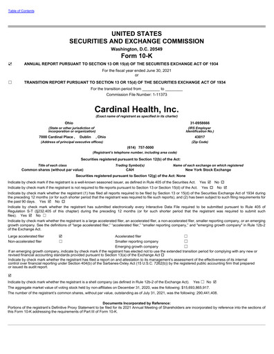 Miniature Cardinal Health Rapport annuel 2021
