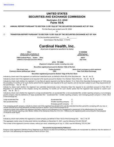 Miniature Cardinal Health Rapport annuel 2022
