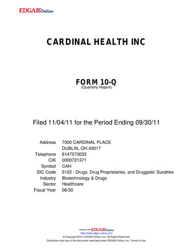 Vorschaubild Cardinal Health Quartalsbericht 2012-q1