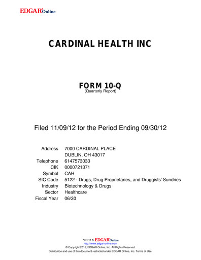 Vorschaubild Cardinal Health Quartalsbericht 2013-q1
