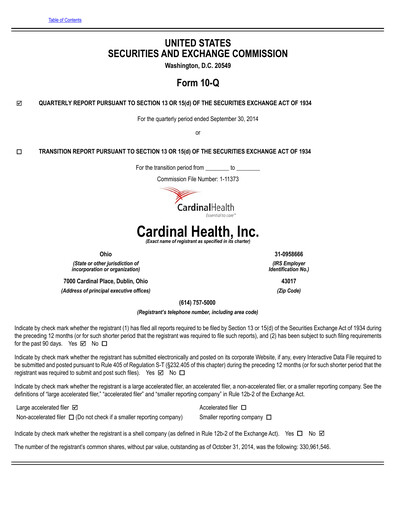 Vorschaubild Cardinal Health Quartalsbericht 2015-q1