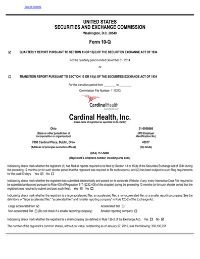 Vorschaubild Cardinal Health Quartalsbericht 2015-q2