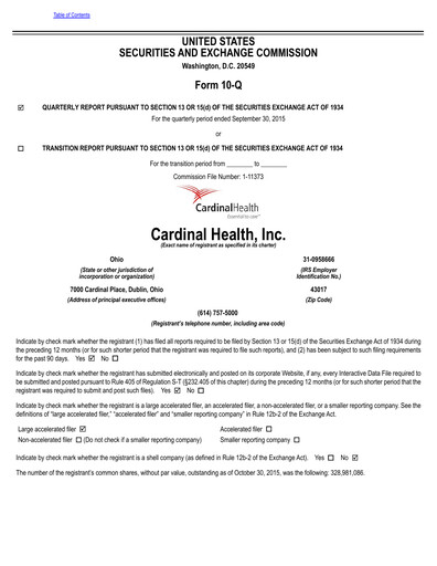 Vorschaubild Cardinal Health Quartalsbericht 2016-q1