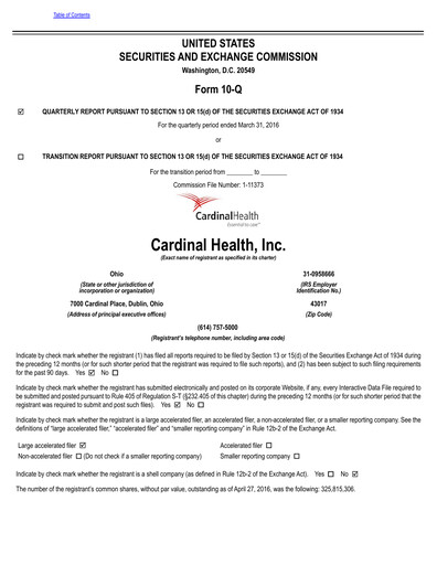 Vorschaubild Cardinal Health Quartalsbericht 2016-q3
