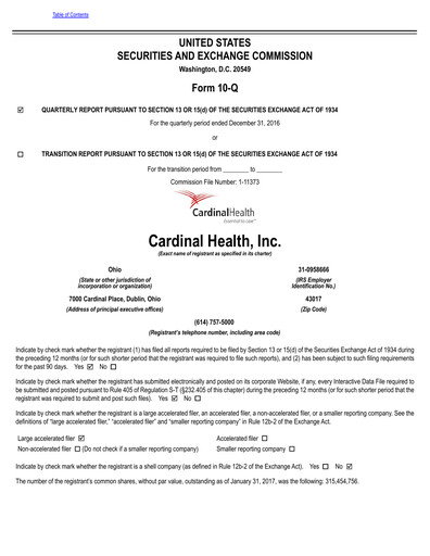 Vorschaubild Cardinal Health Quartalsbericht 2017-q2
