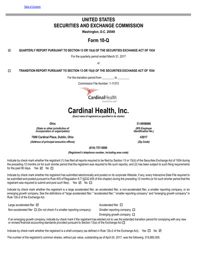 Vorschaubild Cardinal Health Quartalsbericht 2017-q3
