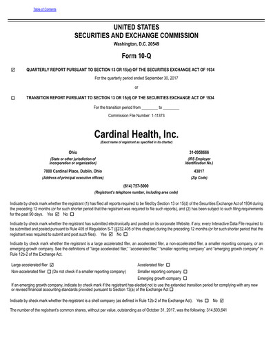 Vorschaubild Cardinal Health Quartalsbericht 2018-q1