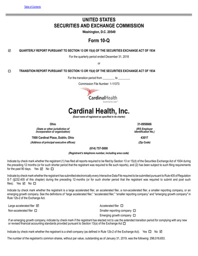 Vorschaubild Cardinal Health Quartalsbericht 2019-q2