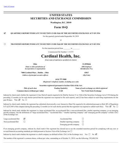 Vorschaubild Cardinal Health Quartalsbericht 2020-q1