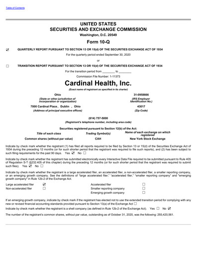 Vorschaubild Cardinal Health Quartalsbericht 2021-q1