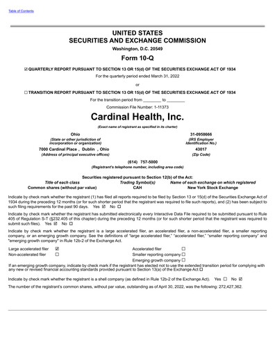 Vorschaubild Cardinal Health Quartalsbericht 2022-q3